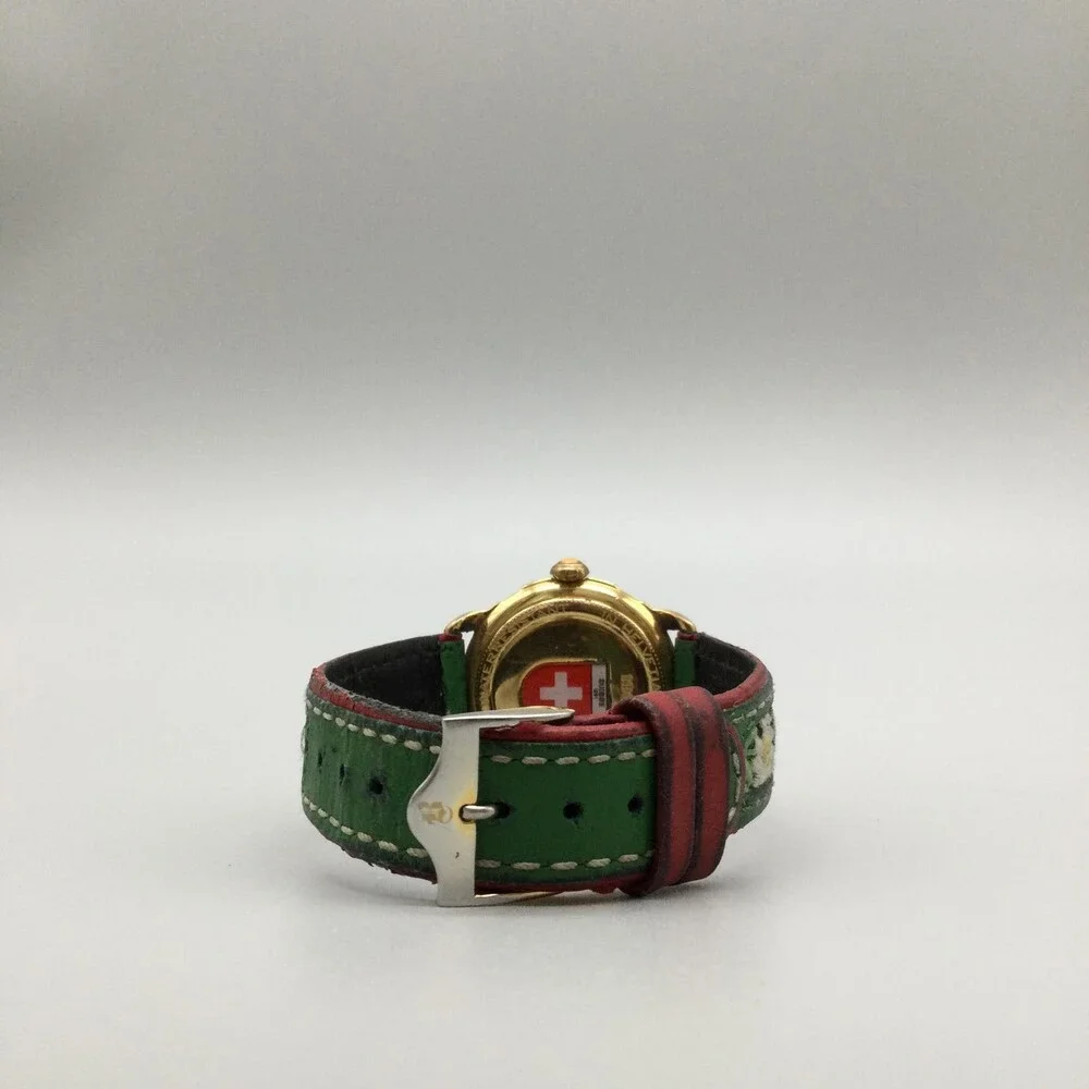 Michel Jordi 1991 Womens Watch 33mm Gold Tone Green Floral Strap New Battery